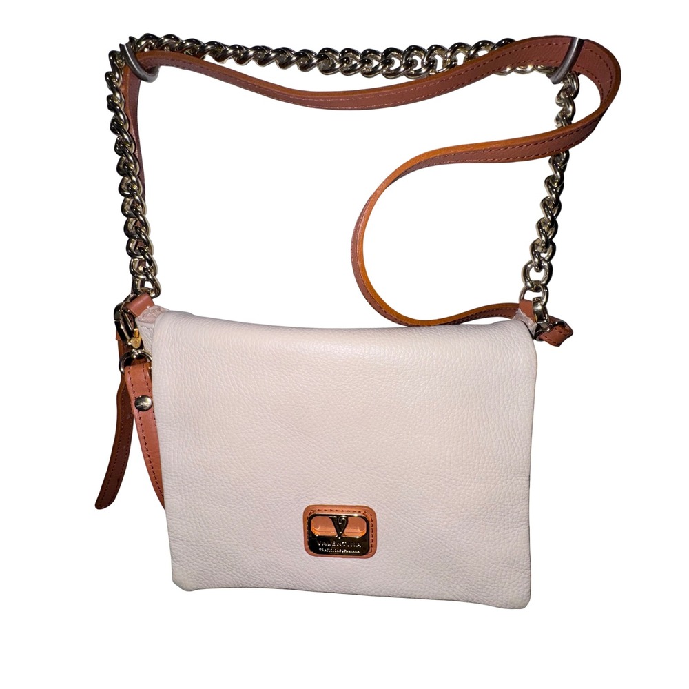 Valentina Crossbody Bag Womens Small Cream Tan Excellent Italian Leather Chain